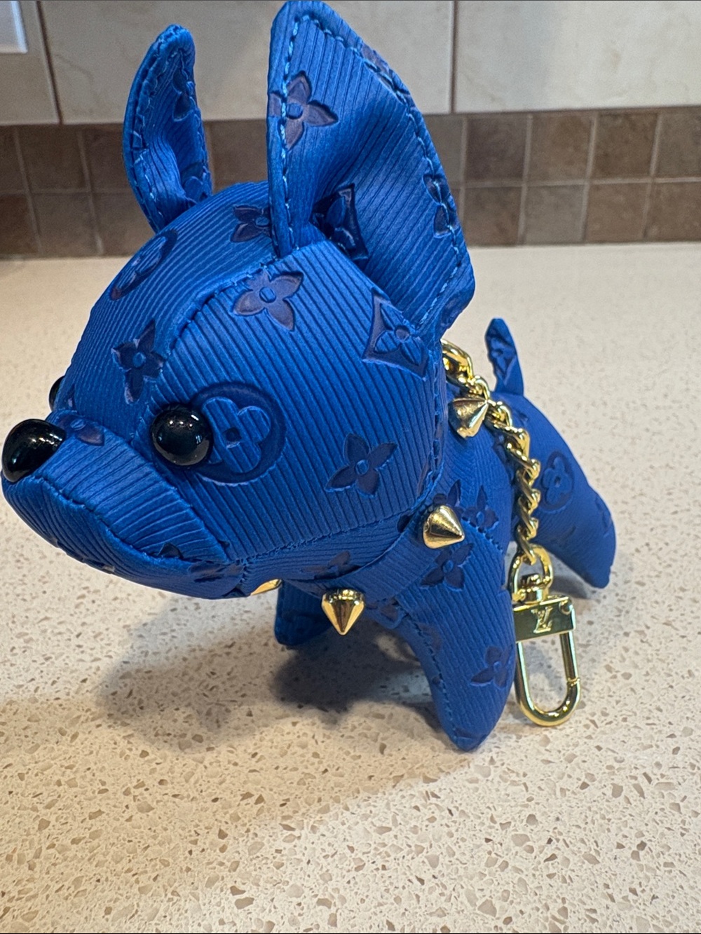 Designer Style  Royal Blue Monogram PU Leather Frenchie Bag Charm or Keychain